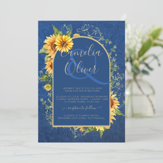 Chic All-in-1 Rotische zonnebloemen BLUE Yellow We Kaart (Staand voorkant)