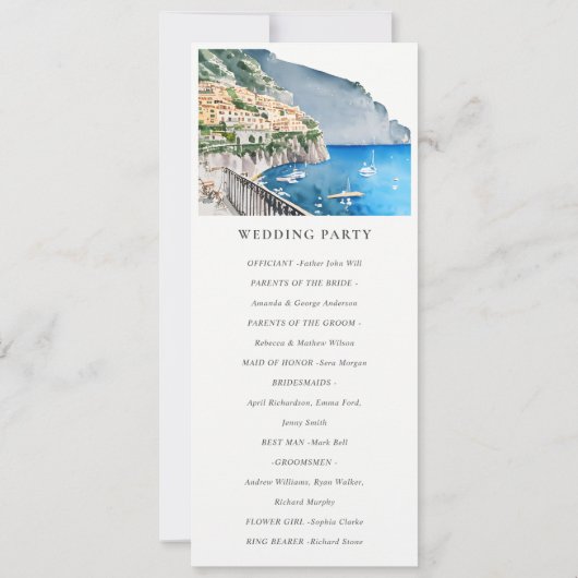 Chic Amalfi Coast Italy Landscape Wedding Programm Kaart (Achterkant)