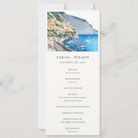 Chic Amalfi Coast Italy Landscape Wedding Programm Kaart (Voorkant)