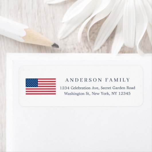 Chic American Flag 4th of Juli Patriotic Address Etiket (Insitu)