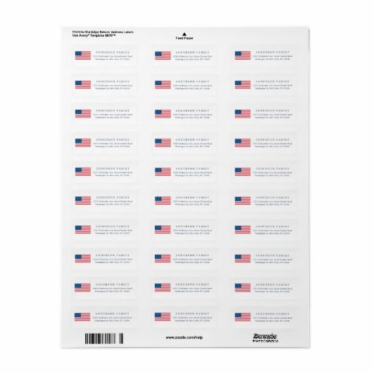 Chic American Flag 4th of Juli Patriotic Address Etiket (Full Sheet)