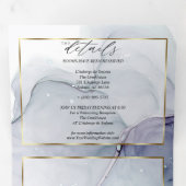 Chic Amethyst Blauwgroen Abstracte inkt Tri-Fold I Drieluik Uitnodiging (Binnenzijde eerst)