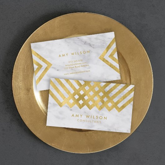 Chic and Elegant Marble Faux Gold Geometric Visitekaartje