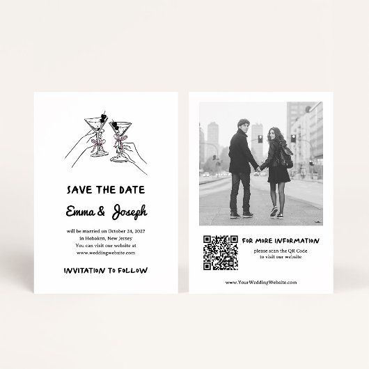 Chic and Whimsical Martini Glasses and Photo Save The Date