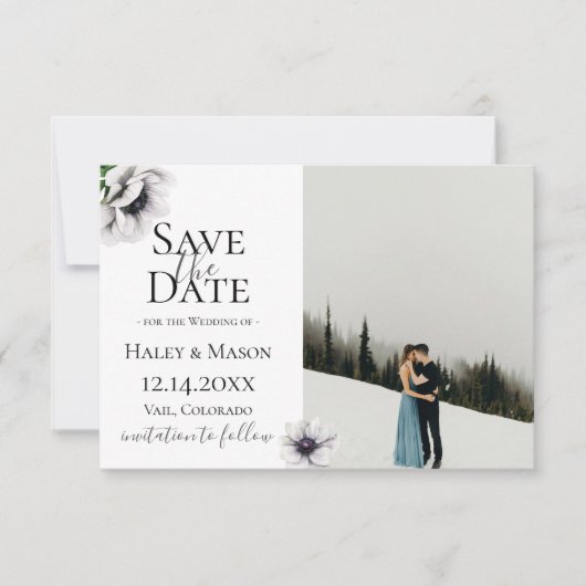 Chic Anemone Floral Photo Save the Date Aankondiging (Voorkant)