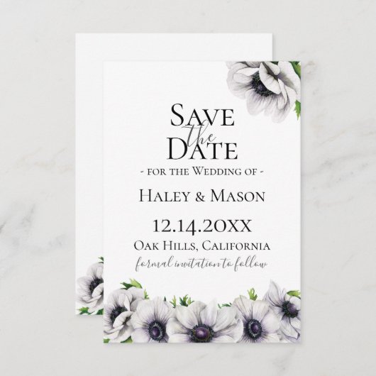 Chic Anemone Floral sla de datum op Aankondiging (Voorkant / Achterkant)