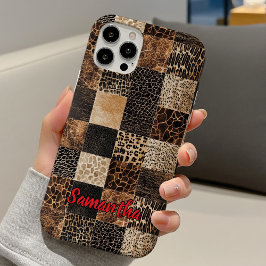 Chic animal print leopard collage monogram iPhone 16 hoesje