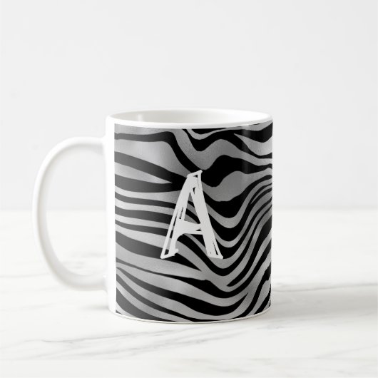 Chic Animal Print Zwart Grijs Tijger Streep Monogr Koffiemok (Links)