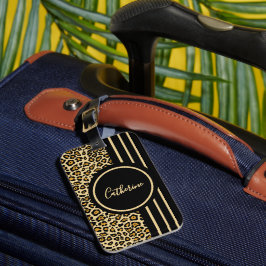 Chic Animal Skin Leopard Pattern Name Luggage Tag Bagagelabel