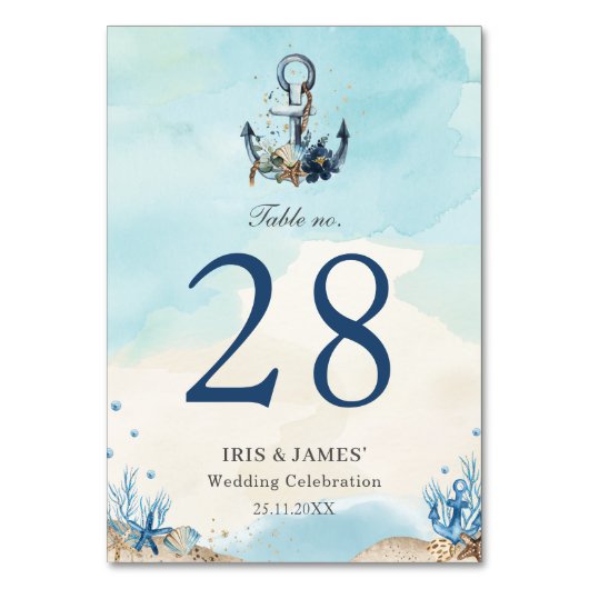Chic anker strand modern huwelijksfeest kaart (Voorkant)