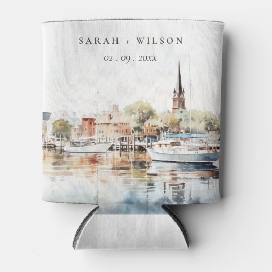 Chic Annapolis Maryland Waterverf bruiloft Blikjeskoeler (Voorkant)