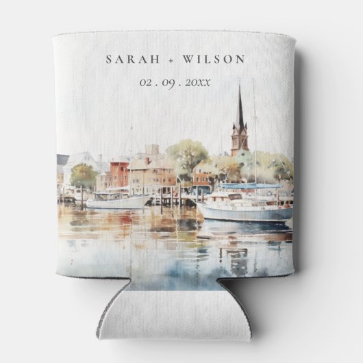 Chic Annapolis Maryland Waterverf bruiloft Blikjeskoeler (Achterkant)