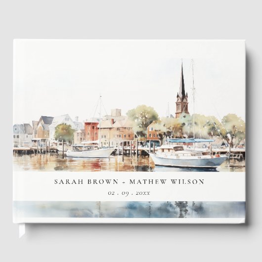 Chic Annapolis Maryland Waterverf bruiloft Gastenboek (Voorkant)