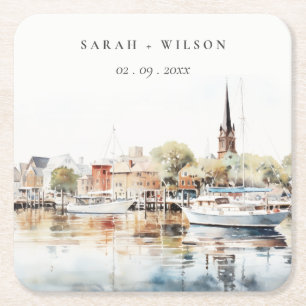 Chic Annapolis Maryland Waterverf bruiloft Kartonnen Onderzetters