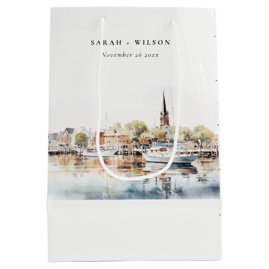 Chic Annapolis Maryland Waterverf bruiloft Medium Cadeauzakje (Achterkant)