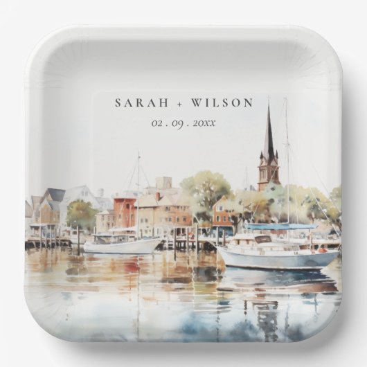 Chic Annapolis Maryland Waterverf bruiloft Papieren Bordje (Voorkant)