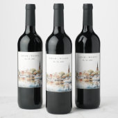 Chic Annapolis Maryland Waterverf bruiloft Wijn Etiket (Flessen)