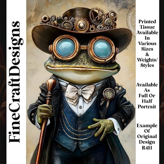 Chic Anthropomorphic Steampunk Frog R4H Decoupage Tissuepapier