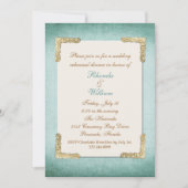 Chic Antiek Aqua & Gold Wedding Rehearsal Dinner Kaart (Voorkant)