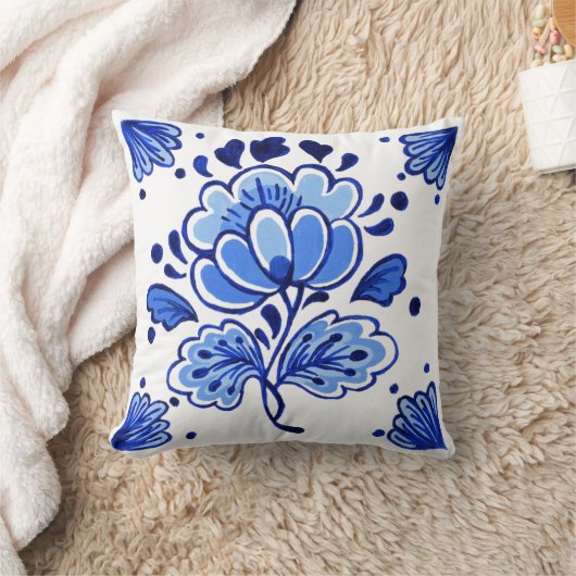 Chic Antiek Dutch Delft Blue Flowers Pattern Kussen (Deken)