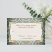Chic Antiek French Damask Kijk Wedding RSVP (Staand voorkant)