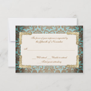 Chic Antiek French Damask Kijk Wedding RSVP Kaartje