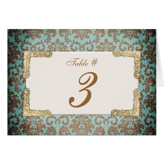 Chic Antiek French Damask Wedding Table Number (Voorkant Horizontaal)