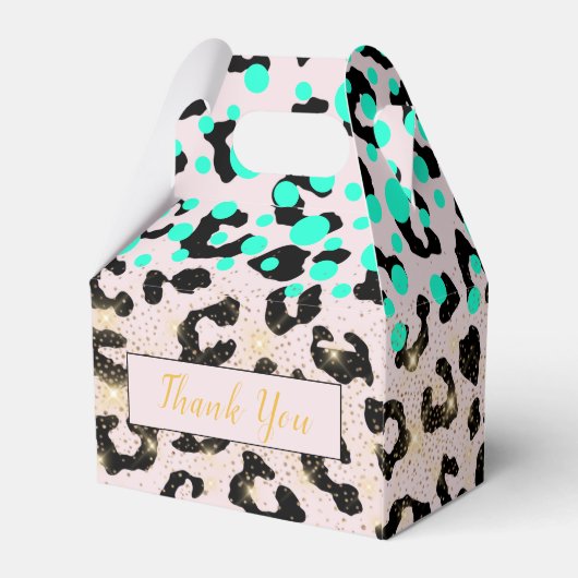 Chic Aqua Animal Print Gold Dust Party Favor Box Bedankdoosjes (Achterkant)