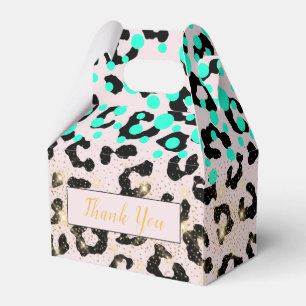 Chic Aqua Animal Print Gold Dust Party Favor Box Bedankdoosjes