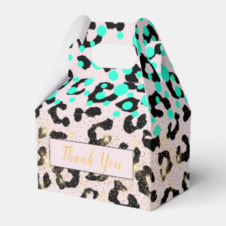 Chic Aqua Animal Print Gold Dust Party Favor Box Bedankdoosjes