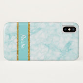 Chic Aqua Blauwe Marmer FAUX Glitter Rand en Naam Case-Mate iPhone Case (Achterkant (horizontaal))