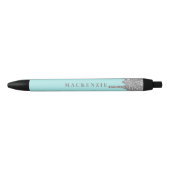 Chic Aqua Blauwgroen Silver Glitter Driving Luxe Zwarte Inkt Pen (Voorkant)