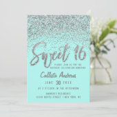 Chic Aqua Blauwgroen Silver Scattered Glitter Swee Kaart (Staand voorkant)