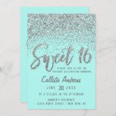 Chic Aqua Blauwgroen Silver Scattered Glitter Swee Kaart (Voorkant / Achterkant)