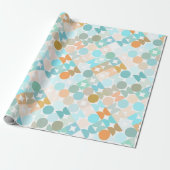 Chic Aqua Blue Coral Oranje Circles Art Patroon Cadeaupapier (Uitgerold)