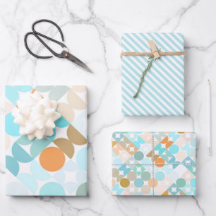 Chic Aqua Blue Coral Oranje Circles Art Patroon Inpakpapier Vel