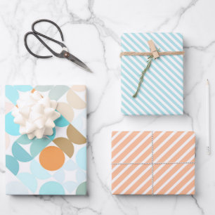 Chic Aqua Blue Coral Oranje Circles Art Patroon Inpakpapier Vel