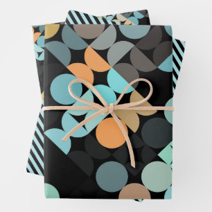 Chic Aqua Blue Coral Oranje Circles Art Patroon Inpakpapier Vel
