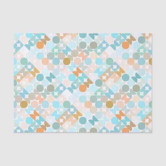 Chic Aqua Blue Coral Oranje Circles Art Patroon Tissuepapier (Voorkant)