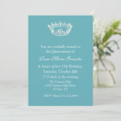 Chic Aqua Blue Crown Quinceañera Uitnodiging (Staand voorkant)