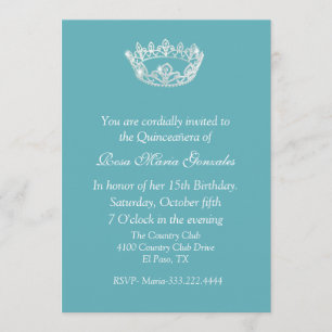Chic Aqua Blue Crown Quinceañera Uitnodiging