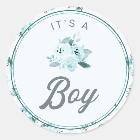 Chic Aqua & Blue Floral Nieuwe Baby Het is een Jon Ronde Sticker (Voorkant)