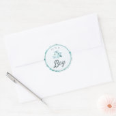 Chic Aqua & Blue Floral Nieuwe Baby Het is een Jon Ronde Sticker (Envelop)