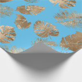 Chic Aqua Blue Gold Tropical Leaves Cadeaupapier (Hoek)