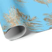 Chic Aqua Blue Gold Tropical Leaves Cadeaupapier (Rol Hoek)