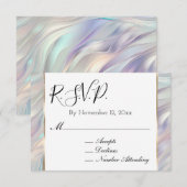 Chic Aqua Blue Paarse Pearl White Wedding RSVP Informatiekaartje (Voorkant / Achterkant)
