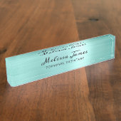 Chic Aqua Borhed Metal Modern Black Script Desk Naambordje (Zijkant)