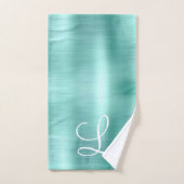 Chic Aqua Borhed Metal White Monogram Bad Handdoek (Handdoek)