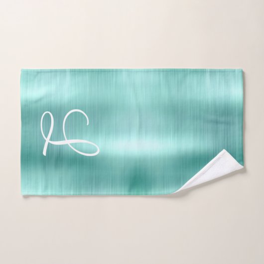 Chic Aqua Borhed Metal White Monogram Bad Handdoek (Handdoek)