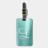Chic Aqua Borhed Metal White Monogram Bagagelabel (Voorkant verticaal)